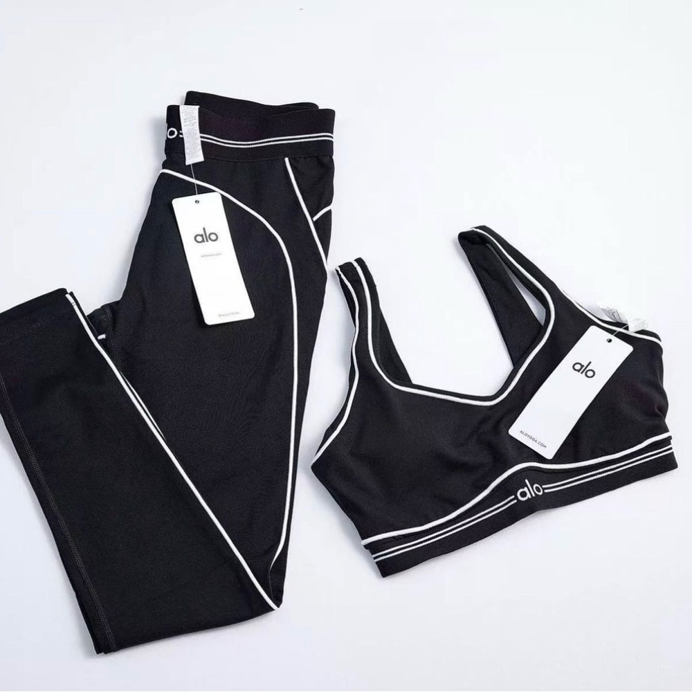 ALO Yoga Black, White and Pink Women's Top& Leggings